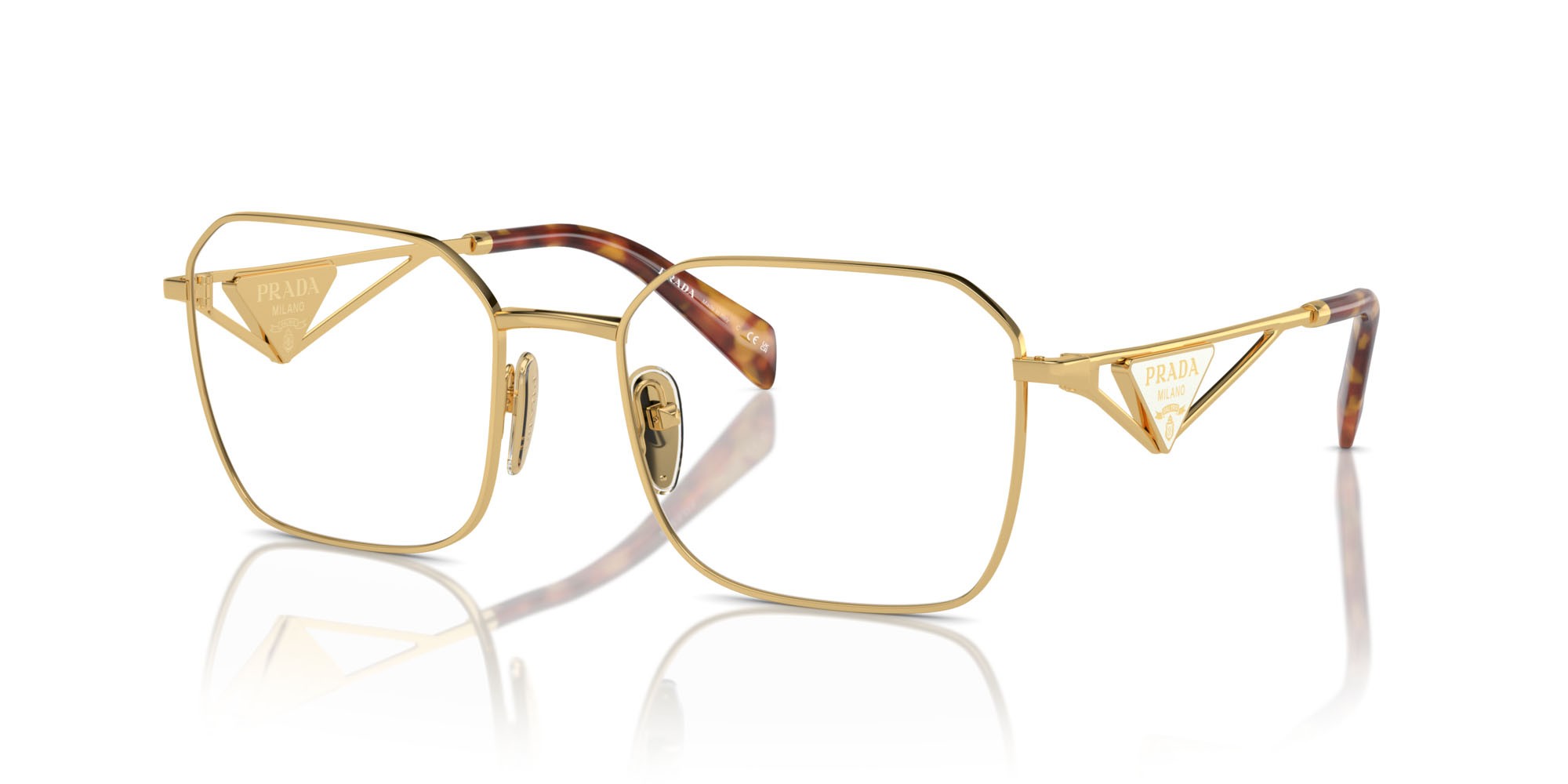 Eyeglasses Prada PR A51V (5AK1O1) color oro shape irregular lenses lente demo