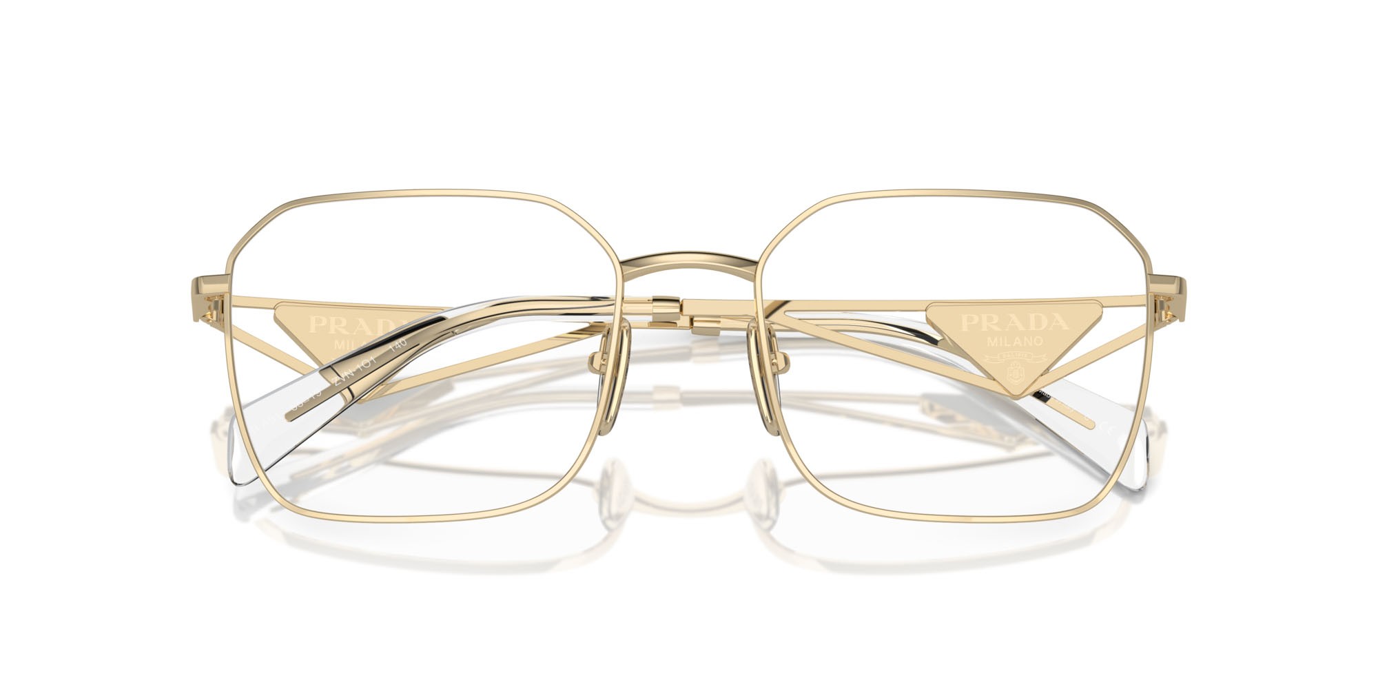 Eyeglasses Prada PR A51V (ZVN1O1) color oro pallido shape irregular lenses lente demo
