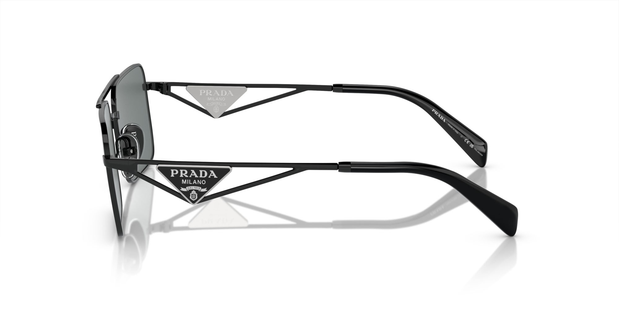 Sunglasses Prada PR A52S (1AB5Z1) color nero shape rectangle lenses polar grigio scuro
