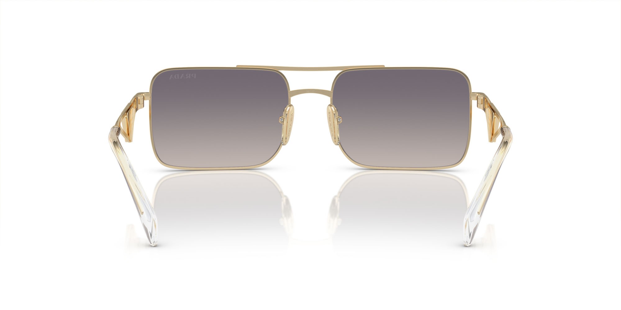 Sunglasses Prada PR A52S (ZVN30C) color oro pallido shape rectangle lenses blu sfumato argento a specchio