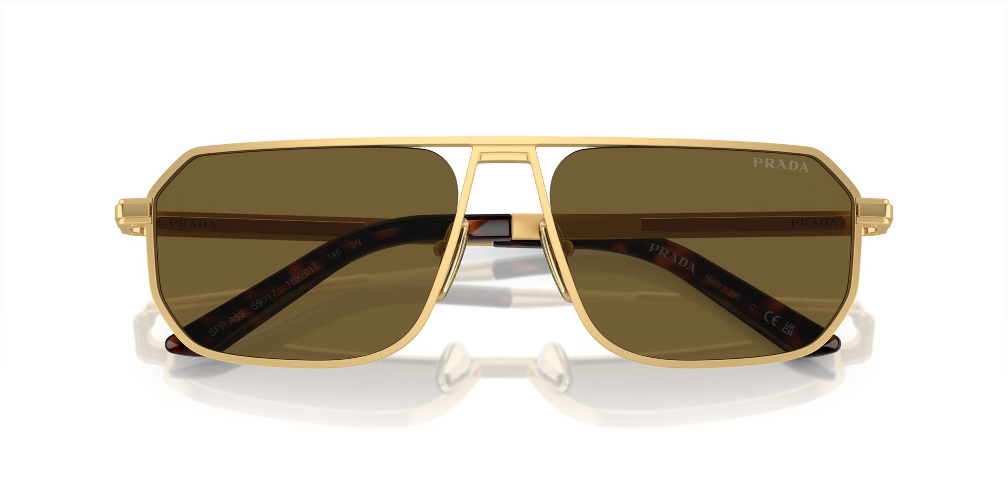 Occhiali da sole Prada PR A53S (1BK01T) colore oro opaco forma quadrato lenti marrone scuro