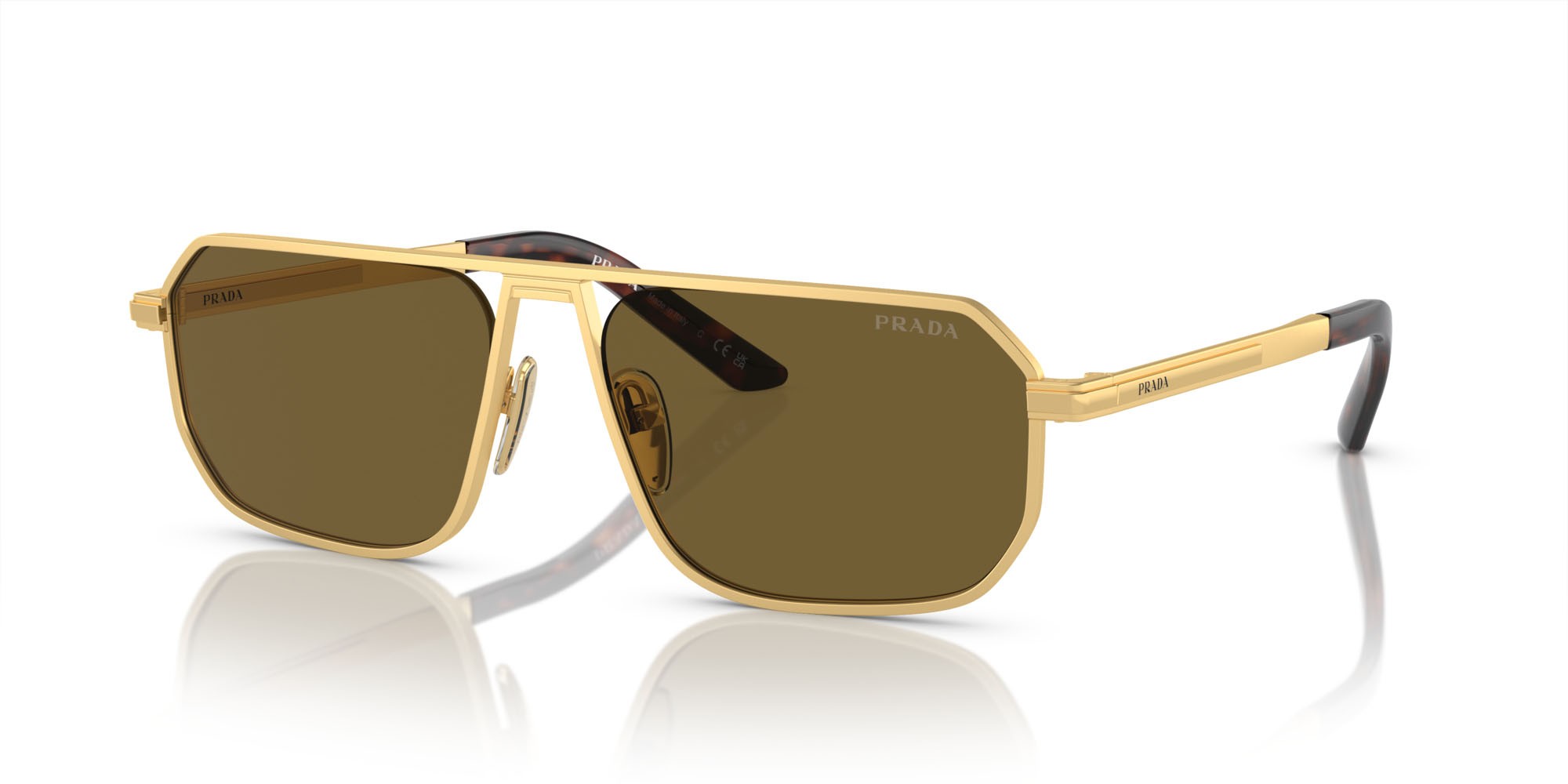 Occhiali da sole Prada PR A53S (1BK01T) colore oro opaco forma quadrato lenti marrone scuro