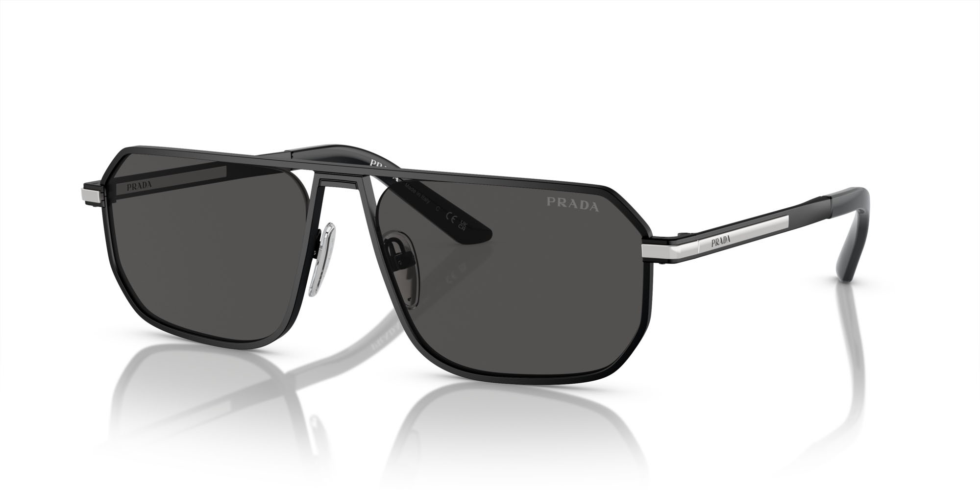Sunglasses Prada PR A53S (1BO5S0) color nero opaco shape square lenses grigio scuro