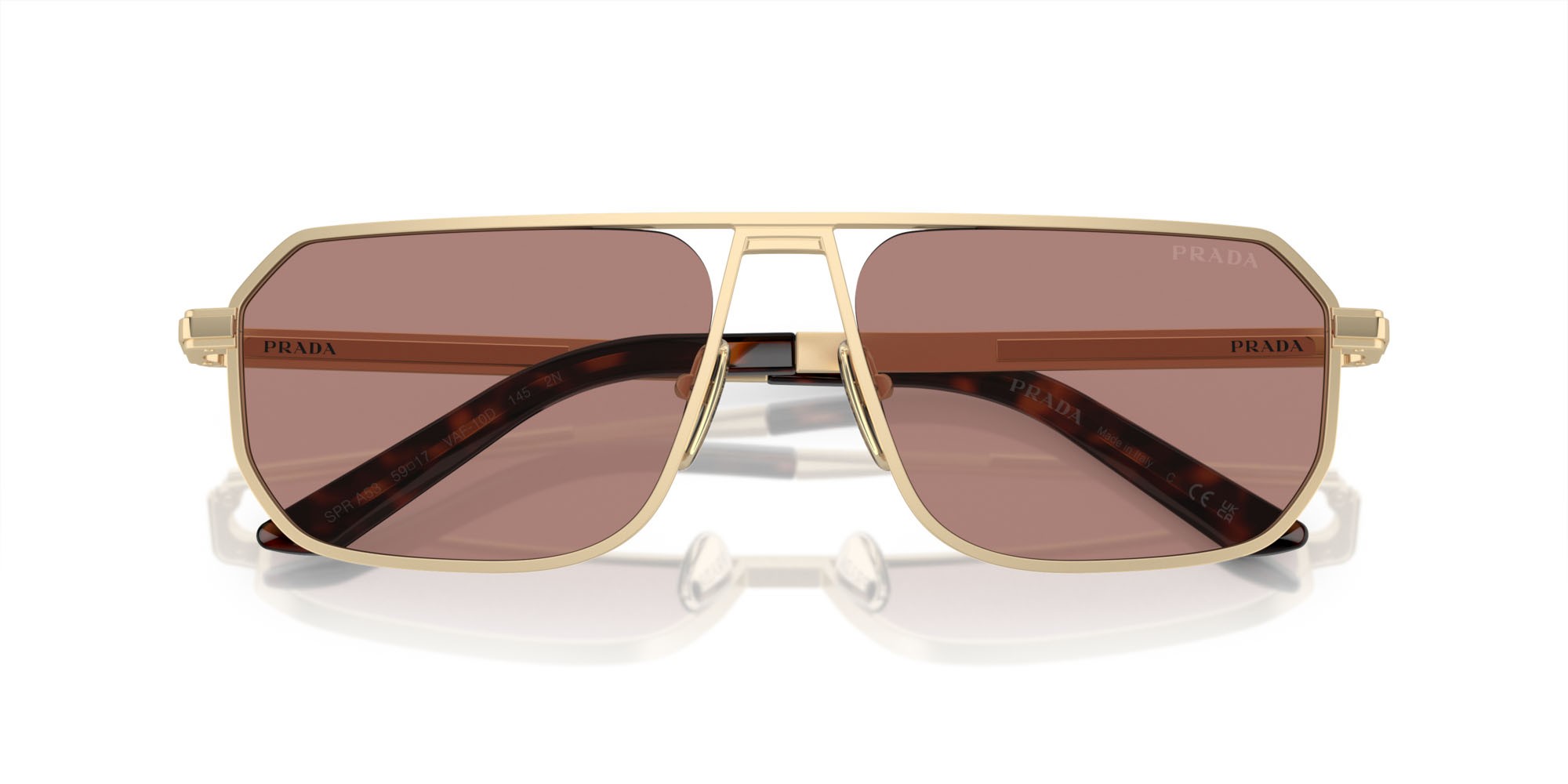 Occhiali da sole Prada PR A53S (VAF10D) colore oro pallido opaco forma quadrato lenti marrone chiaro