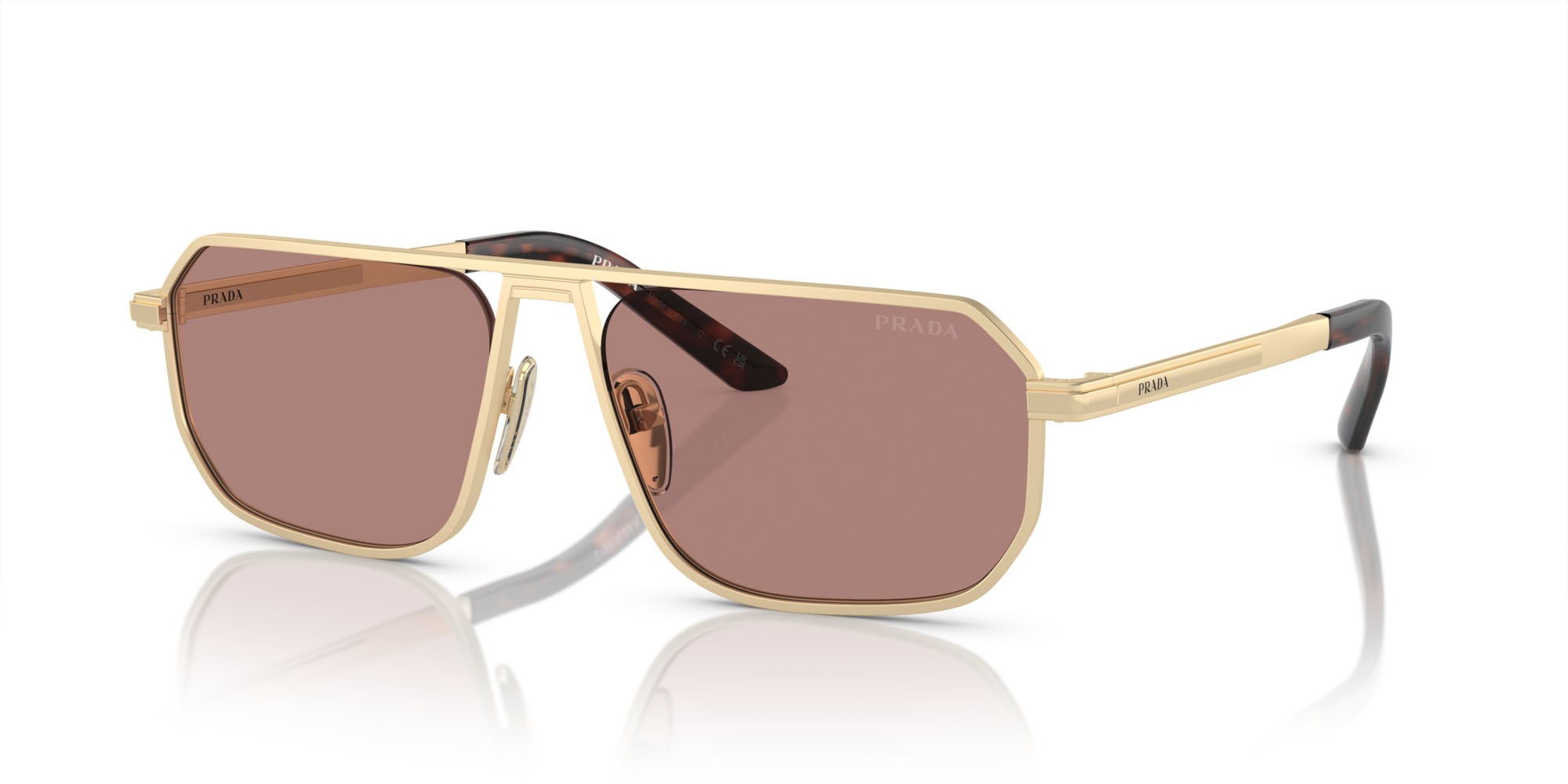 Occhiali da sole Prada PR A53S (VAF10D) colore oro pallido opaco forma quadrato lenti marrone chiaro