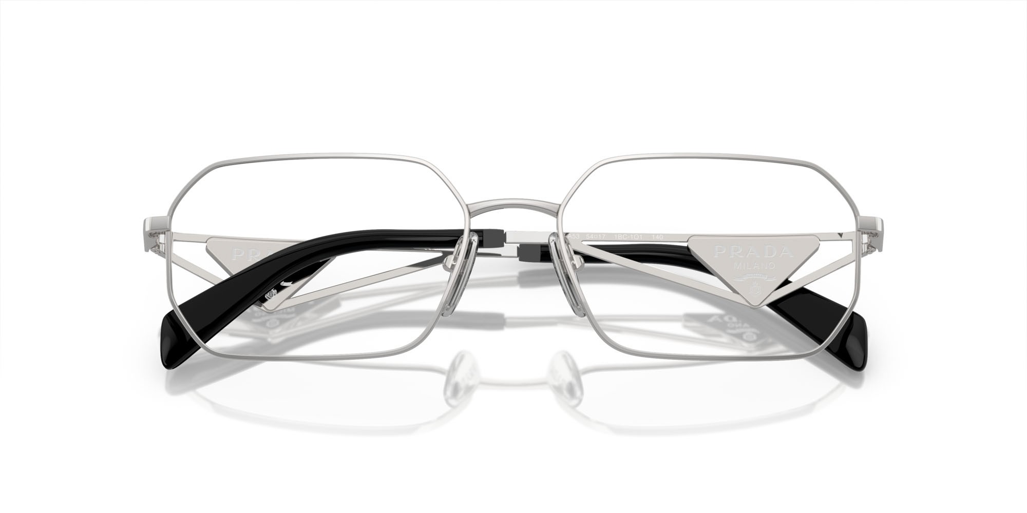 Eyeglasses Prada PR A53V (1BC1O1) color argento shape irregular lenses lente demo
