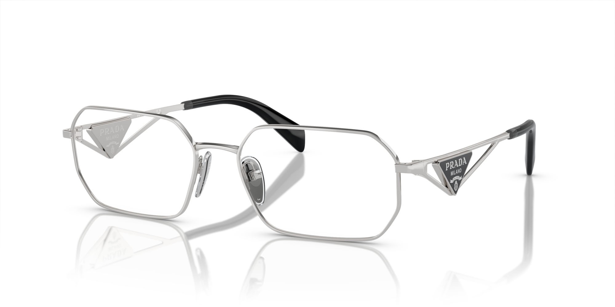Eyeglasses Prada PR A53V (1BC1O1) color argento shape irregular lenses lente demo