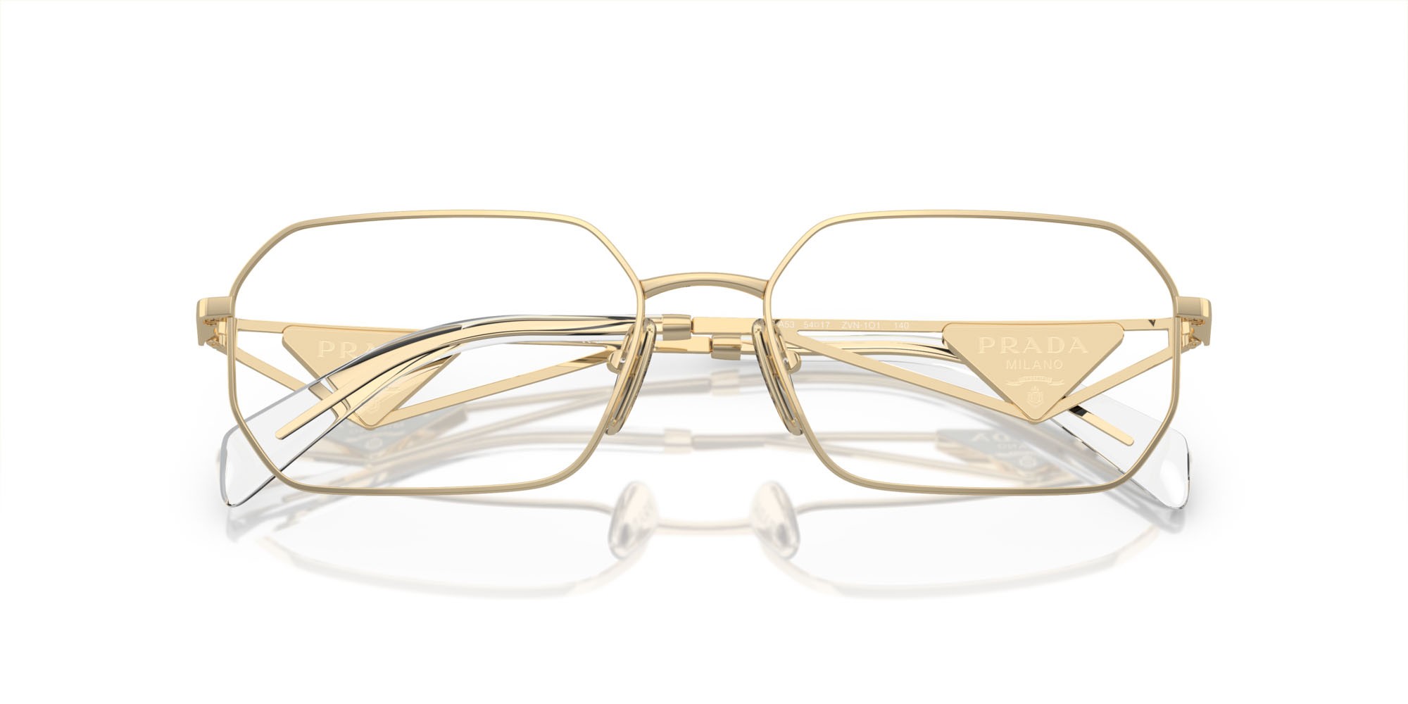 Eyeglasses Prada PR A53V (ZVN1O1) color oro pallido shape irregular lenses lente demo