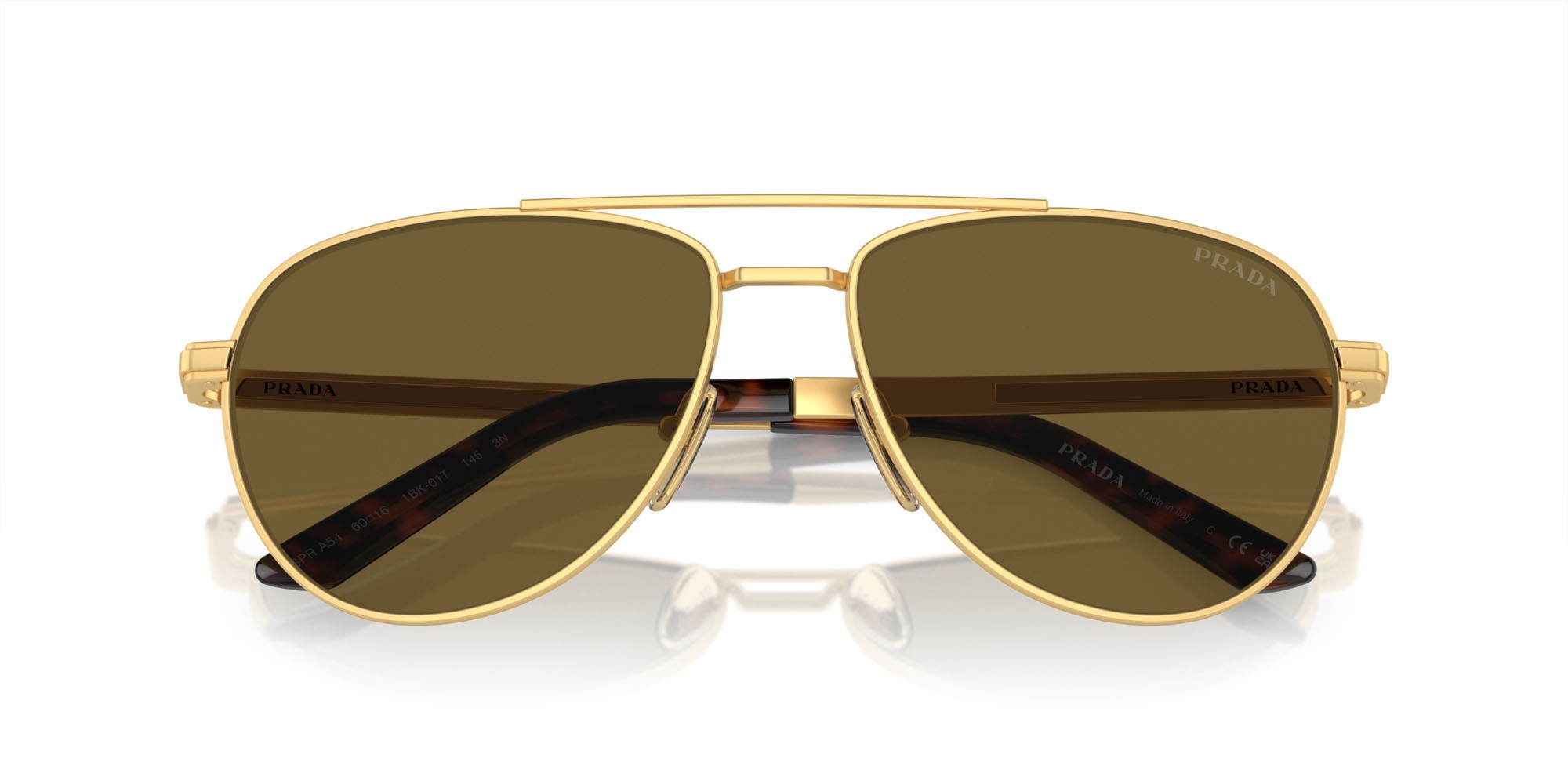 Sonnenbrillen Prada PR A54S (1BK01T) farbe oro opaco form aviator gläser marrone scuro