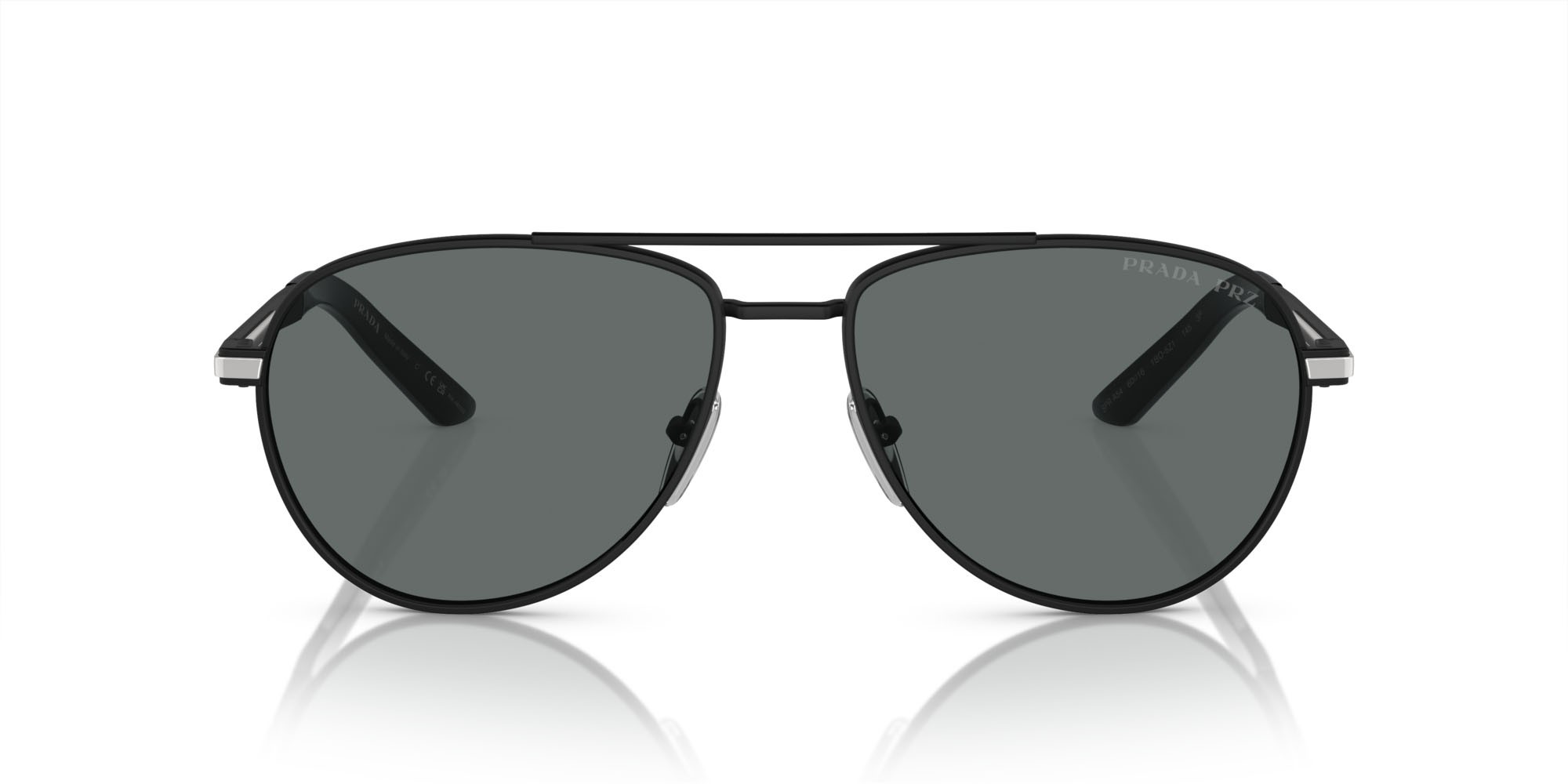 Occhiali da sole Prada PR A54S (1BO5Z1) colore nero opaco forma aviator lenti polar grigio scuro