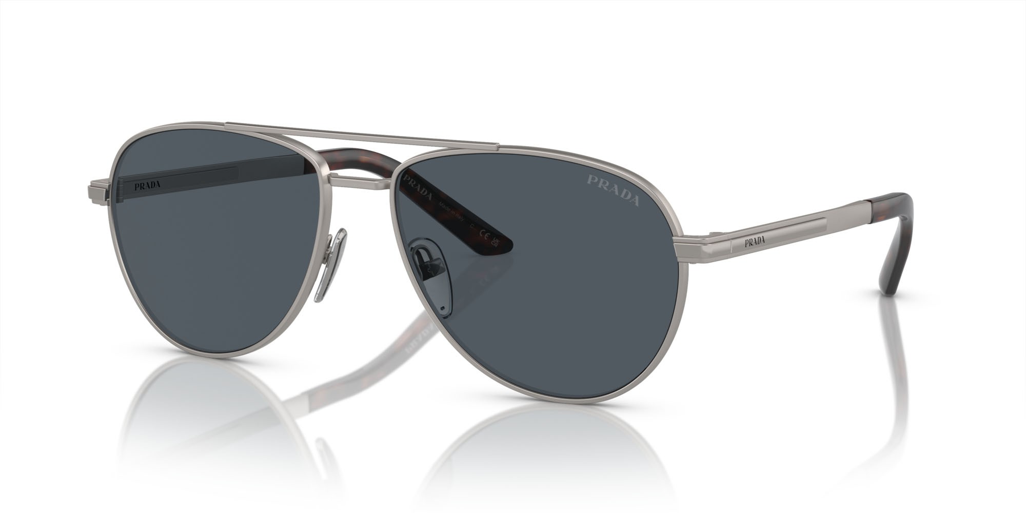 Occhiali da sole Prada PR A54S (7CQ09T) colore gunmetal opaco forma aviator lenti grigio scuro