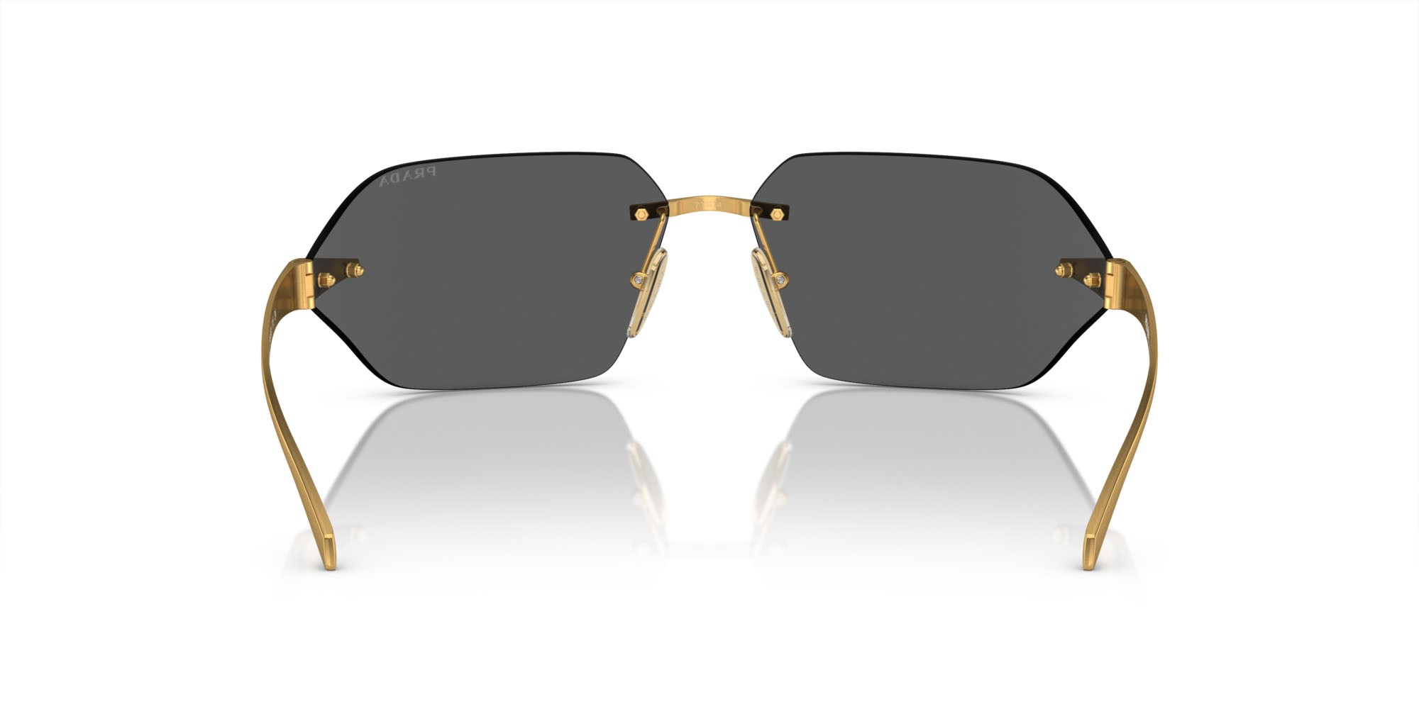 Sunglasses Prada PR A55S (15N5S0) color oro giallo satinato shape irregular lenses grigio scuro