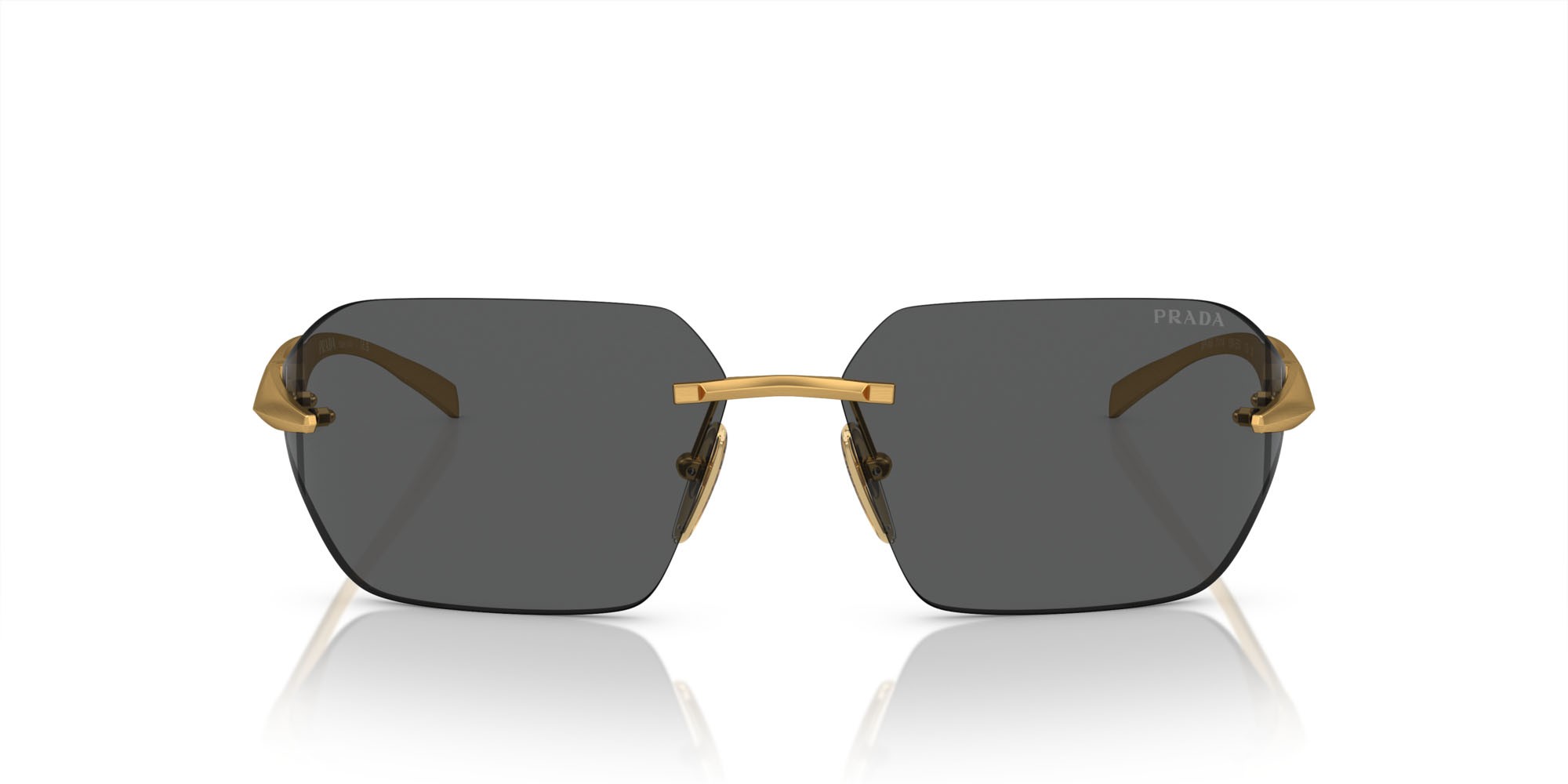 Sunglasses Prada PR A55S (15N5S0) color oro giallo satinato shape irregular lenses grigio scuro