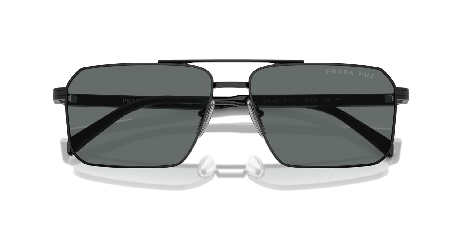 Occhiali da sole Prada PR A57S (1AB5Z1) colore nero forma rettangolare lenti polar grigio scuro