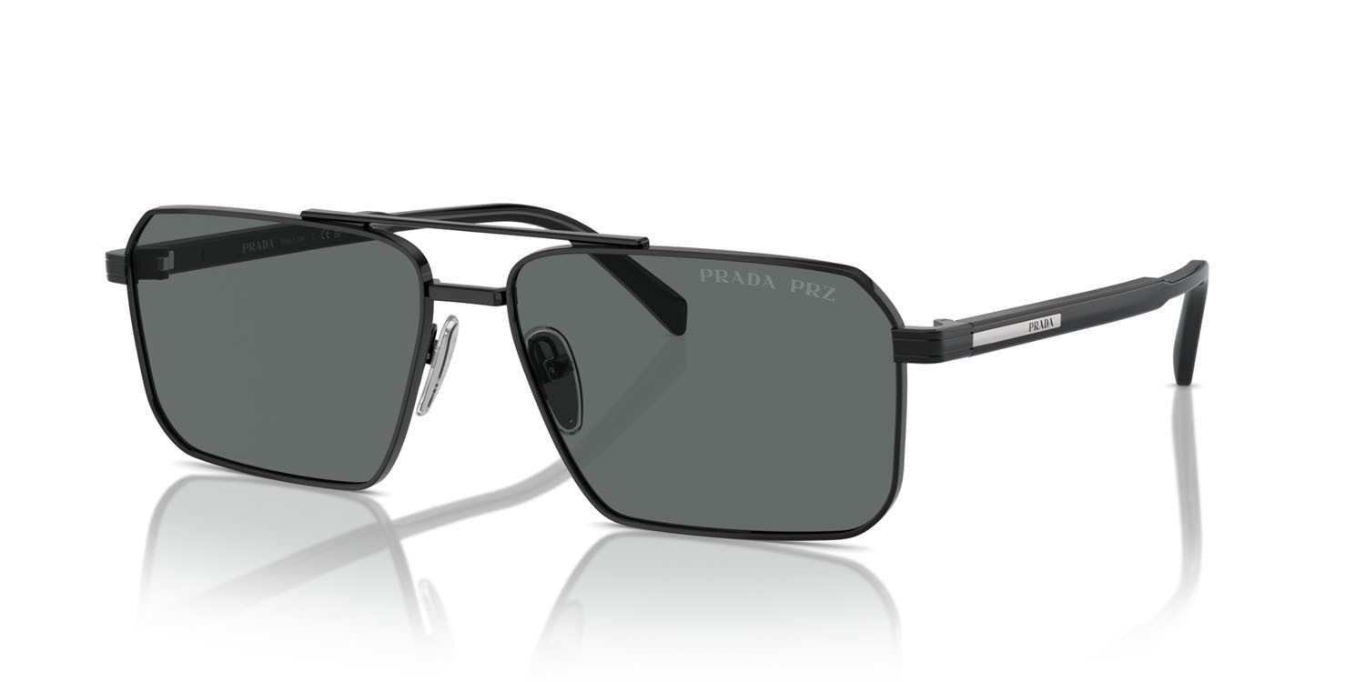 Occhiali da sole Prada PR A57S (1AB5Z1) colore nero forma rettangolare lenti polar grigio scuro