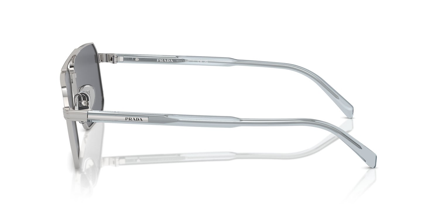 Occhiali da sole Prada PR A57S (1BC175) colore argento forma rettangolare lenti grigio scuro/flash argento