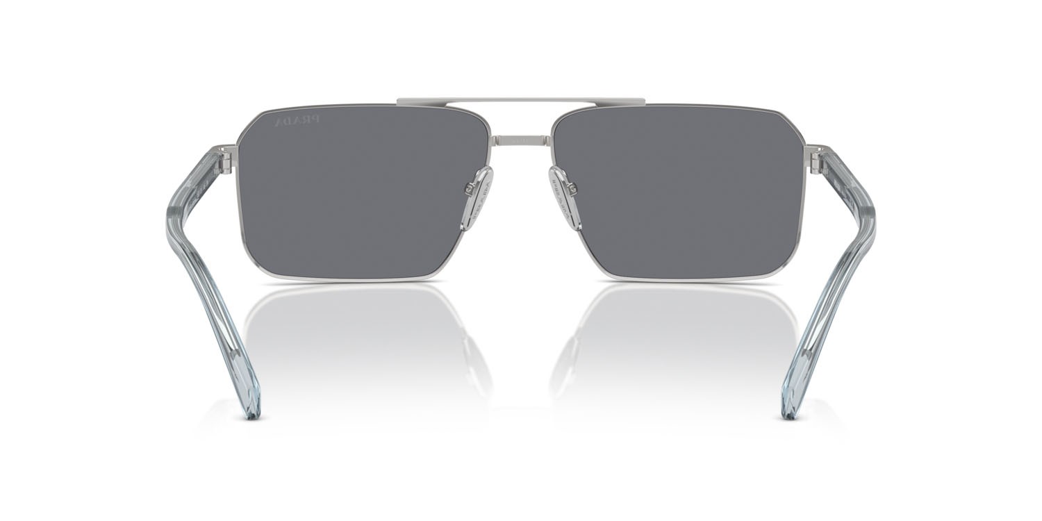 Occhiali da sole Prada PR A57S (1BC175) colore argento forma rettangolare lenti grigio scuro/flash argento