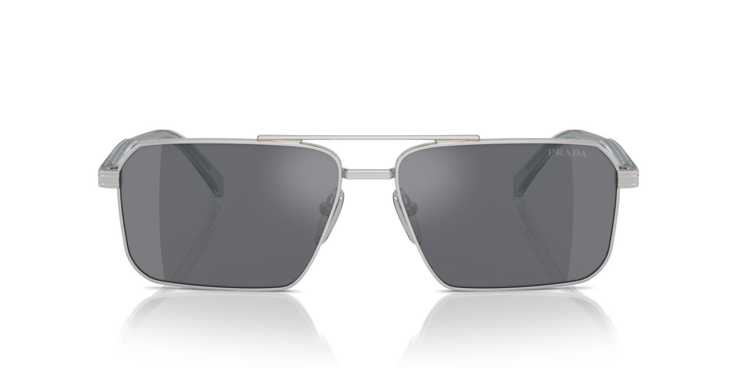 Occhiali da sole Prada PR A57S (1BC175) colore argento forma rettangolare lenti grigio scuro/flash argento