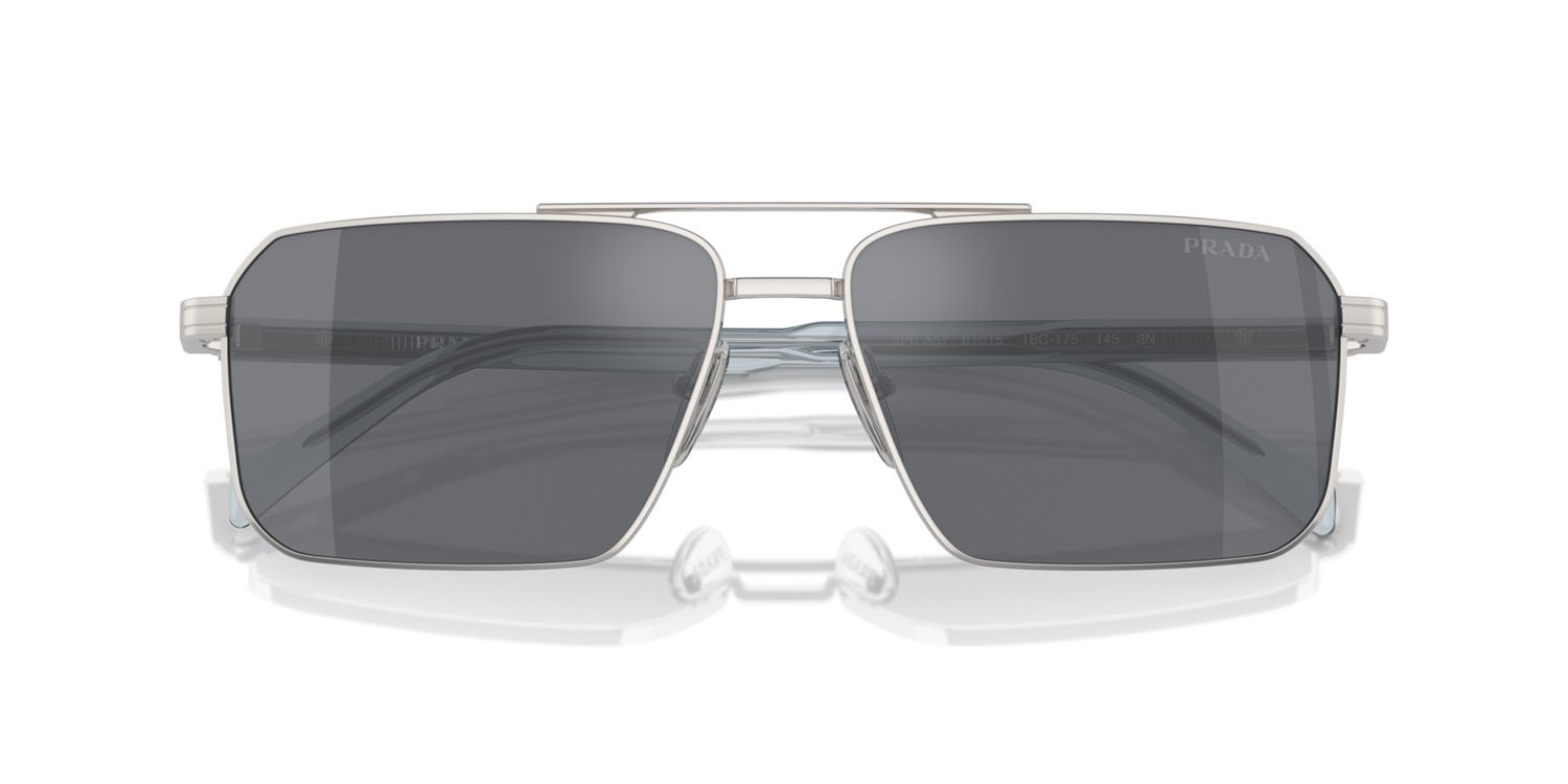 Occhiali da sole Prada PR A57S (1BC175) colore argento forma rettangolare lenti grigio scuro/flash argento