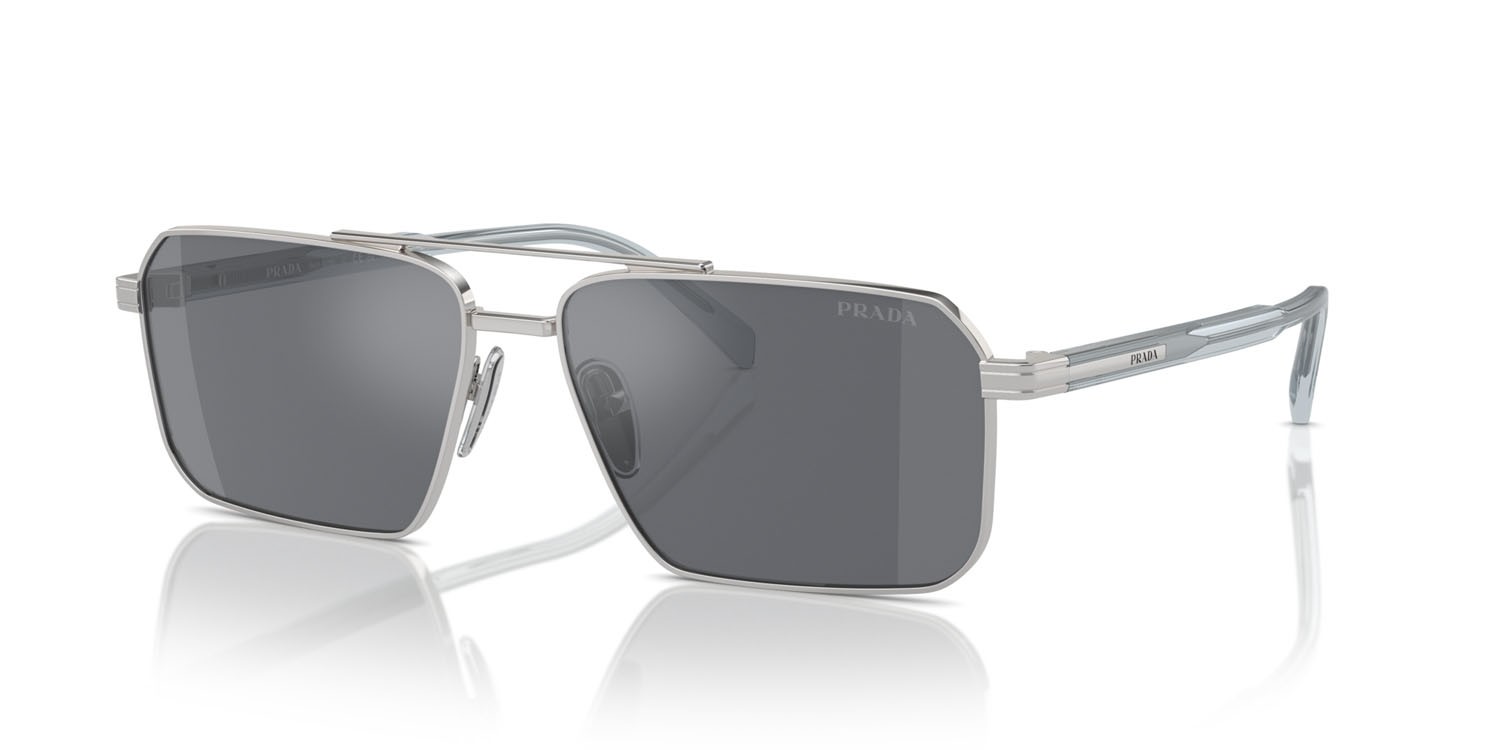 Occhiali da sole Prada PR A57S (1BC175) colore argento forma rettangolare lenti grigio scuro/flash argento