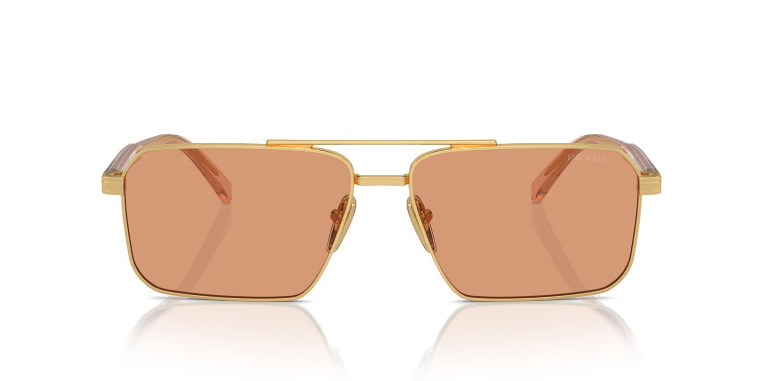 Occhiali da sole Prada PR A57S (5AK07V) colore oro forma rettangolare lenti arancione