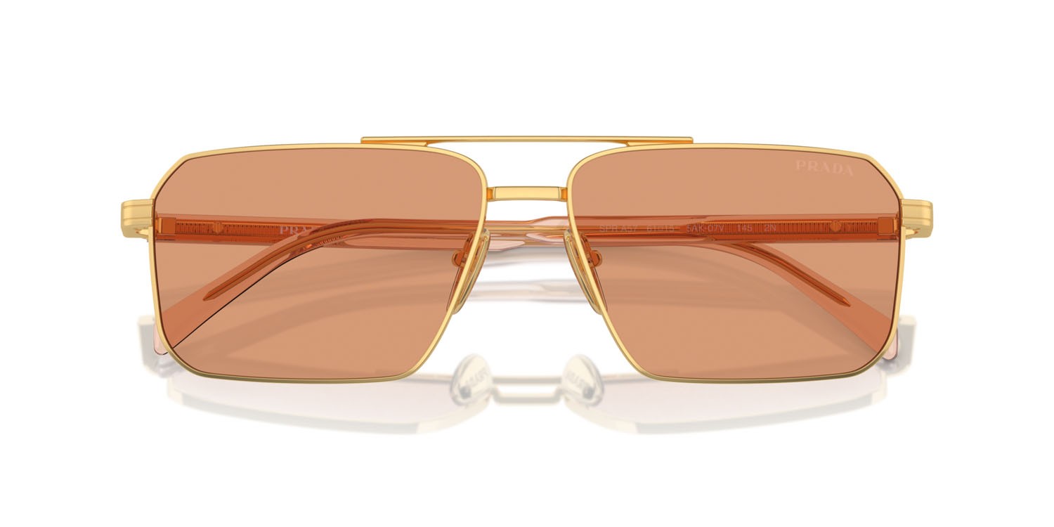 Occhiali da sole Prada PR A57S (5AK07V) colore oro forma rettangolare lenti arancione