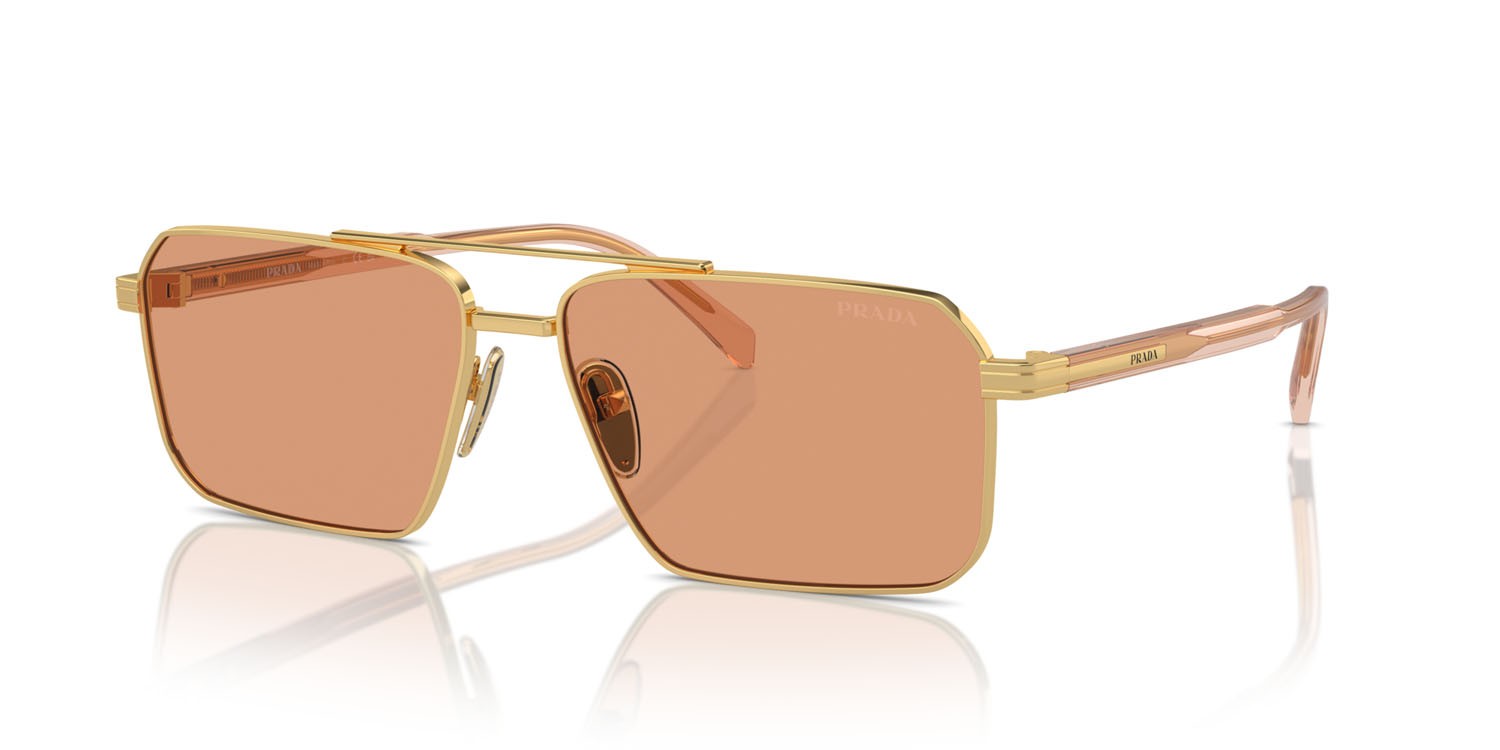 Occhiali da sole Prada PR A57S (5AK07V) colore oro forma rettangolare lenti arancione