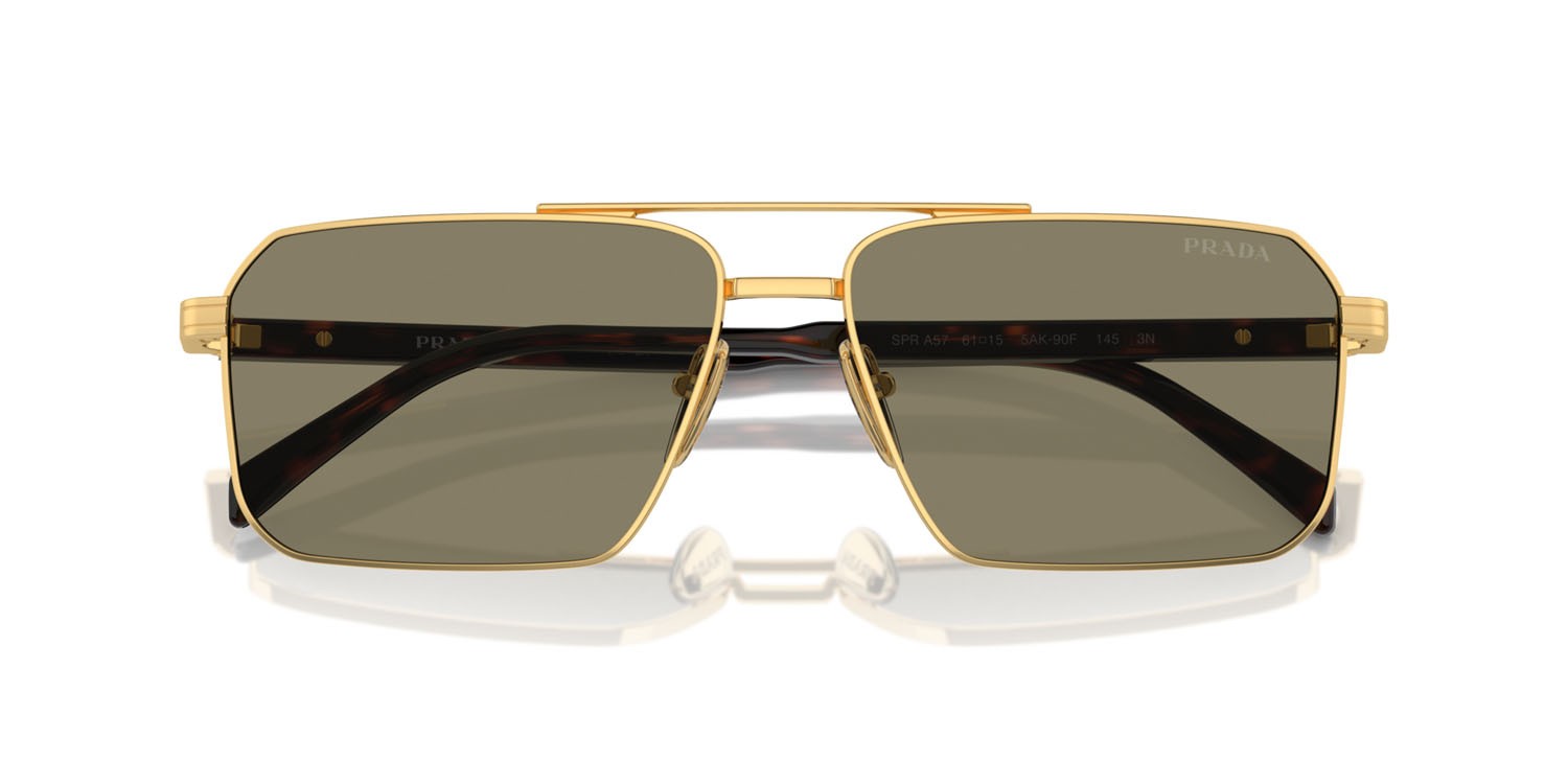 Occhiali da sole Prada PR A57S (5AK90F) colore oro forma rettangolare lenti marrone chiaro