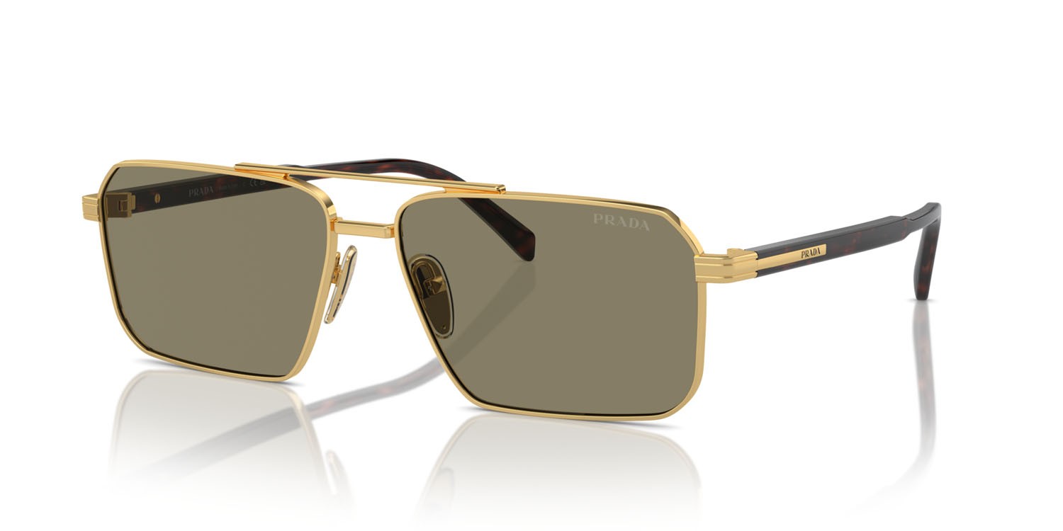 Occhiali da sole Prada PR A57S (5AK90F) colore oro forma rettangolare lenti marrone chiaro