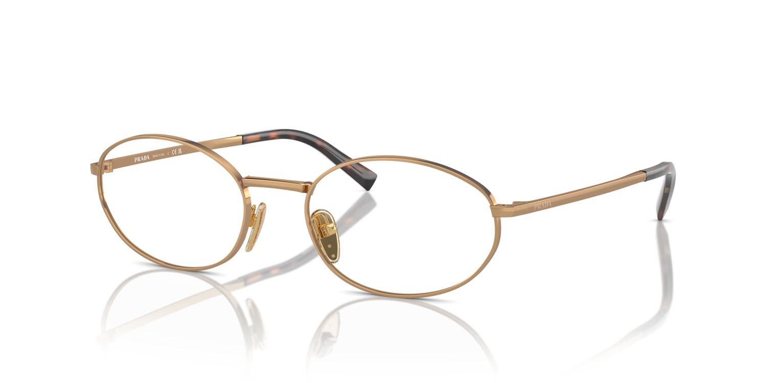 Eyeglasses Prada PR A57V (7OE1O1) color ottone shape oval lenses lente demo
