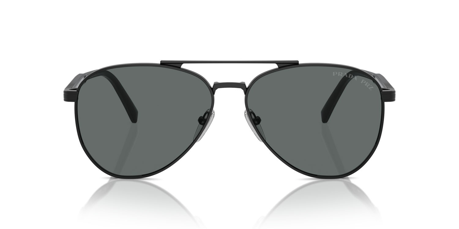 Sunglasses Prada PR A58S (1AB5Z1) color nero shape aviator lenses polar grigio scuro