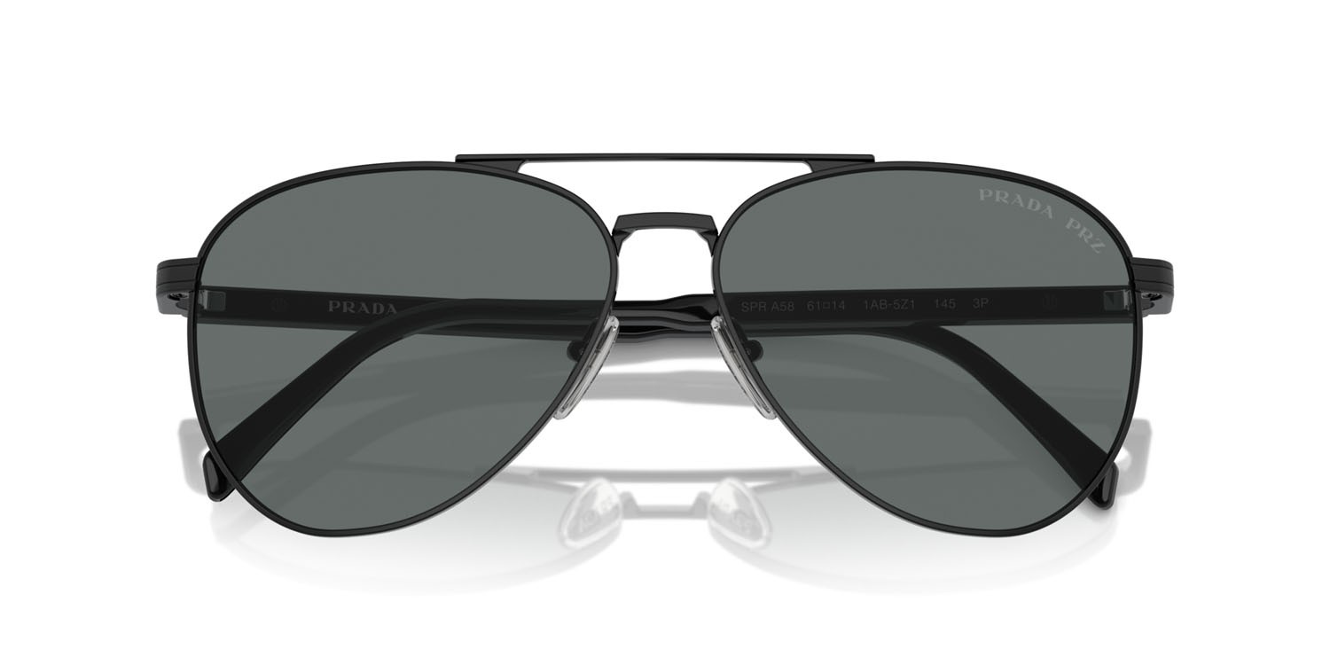 Sunglasses Prada PR A58S (1AB5Z1) color nero shape aviator lenses polar grigio scuro