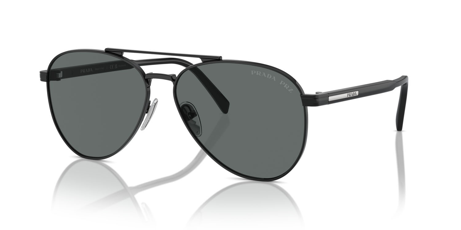 Sunglasses Prada PR A58S (1AB5Z1) color nero shape aviator lenses polar grigio scuro