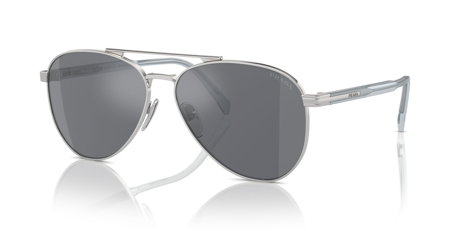 Occhiali da sole Prada PR A58S (1BC175) colore argento forma aviator lenti grigio scuro/flash argento