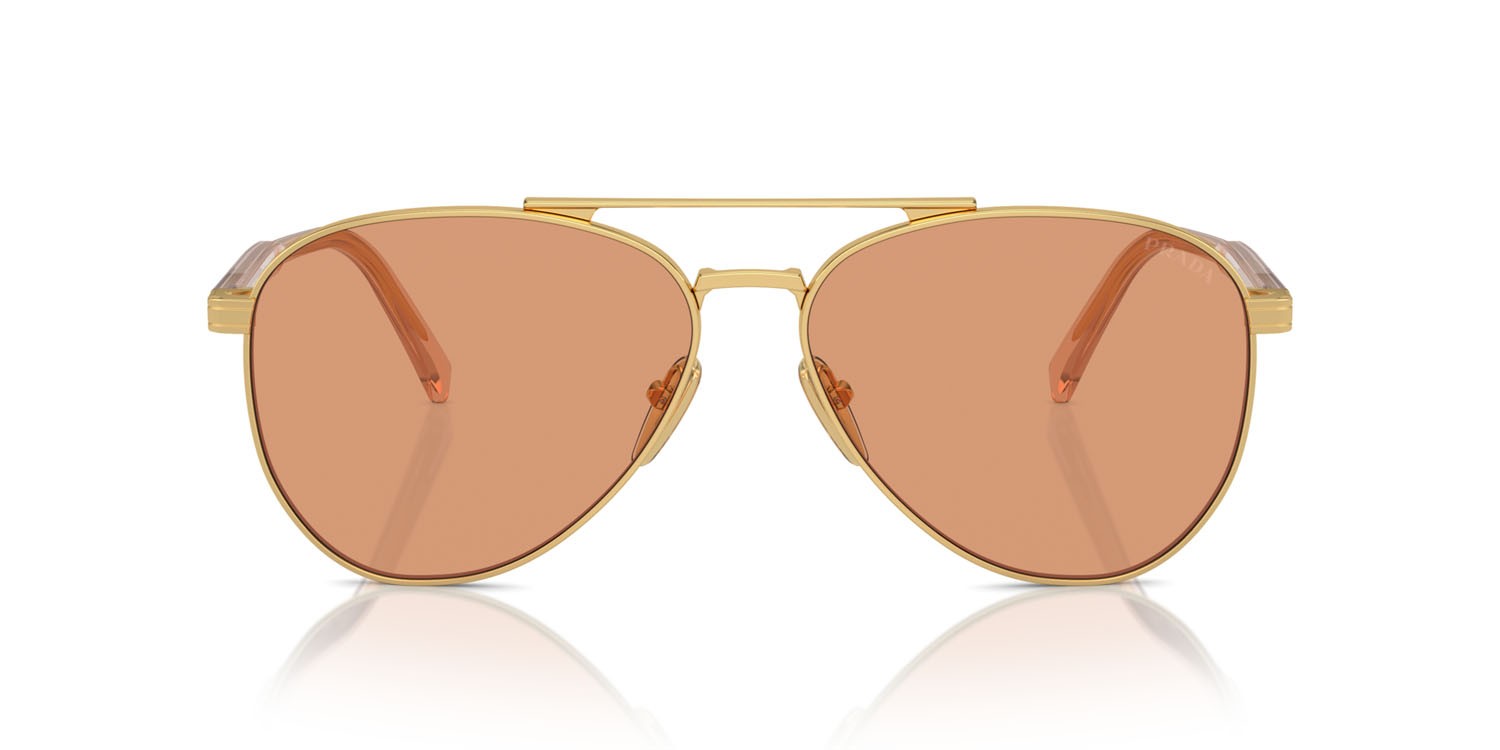 Occhiali da sole Prada PR A58S (5AK07V) colore oro forma aviator lenti arancione