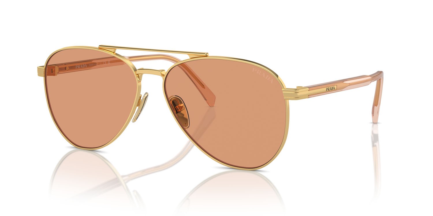 Occhiali da sole Prada PR A58S (5AK07V) colore oro forma aviator lenti arancione