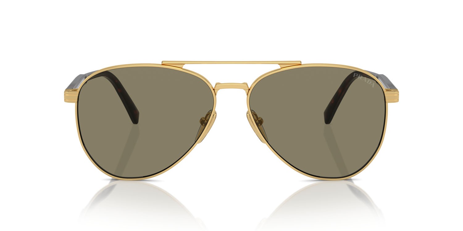Occhiali da sole Prada PR A58S (5AK90F) colore oro forma aviator lenti marrone chiaro
