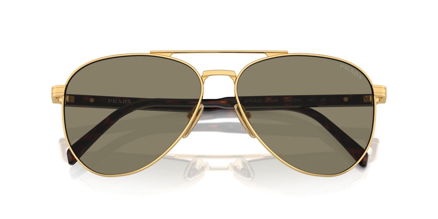 Occhiali da sole Prada PR A58S (5AK90F) colore oro forma aviator lenti marrone chiaro