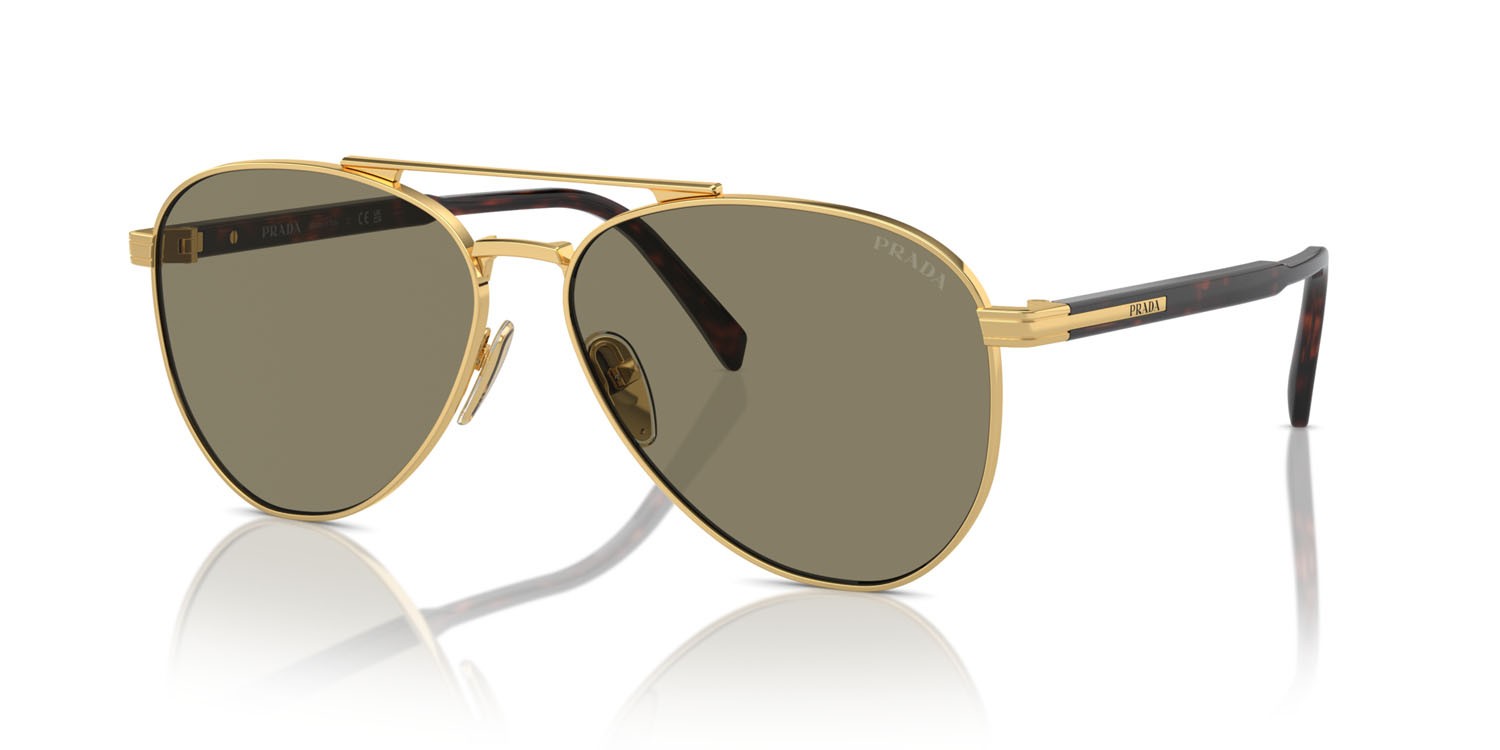 Occhiali da sole Prada PR A58S (5AK90F) colore oro forma aviator lenti marrone chiaro