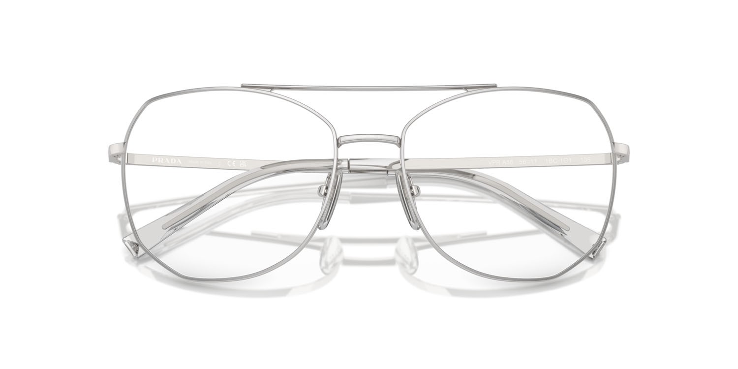Eyeglasses Prada PR A58V (1BC1O1) color argento shape irregular lenses lente demo