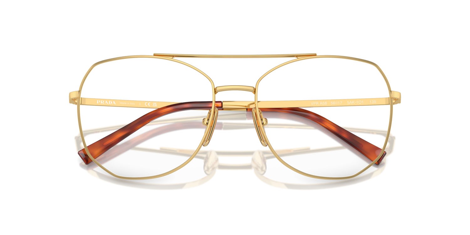 Eyeglasses Prada PR A58V (5AK1O1) color oro shape irregular lenses lente demo
