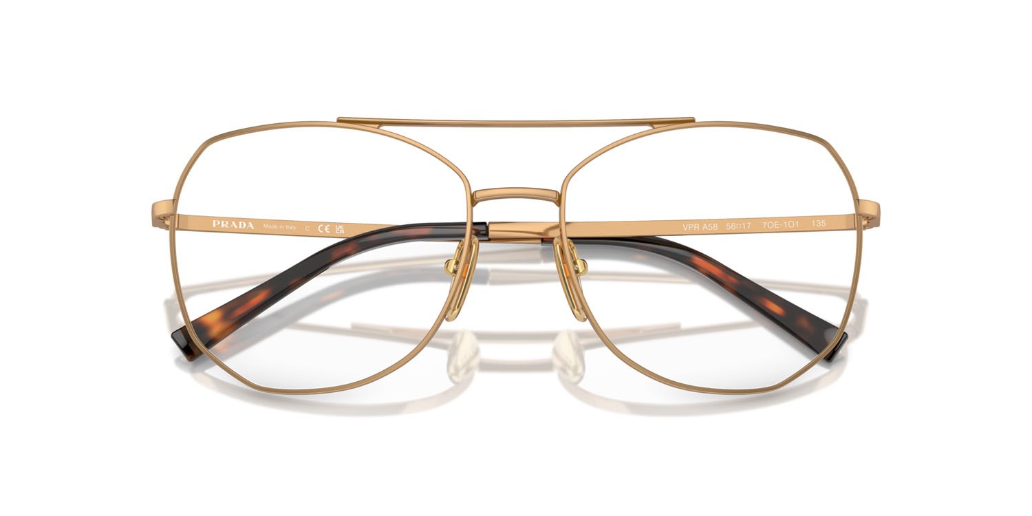 Eyeglasses Prada PR A58V (7OE1O1) color ottone shape irregular lenses lente demo