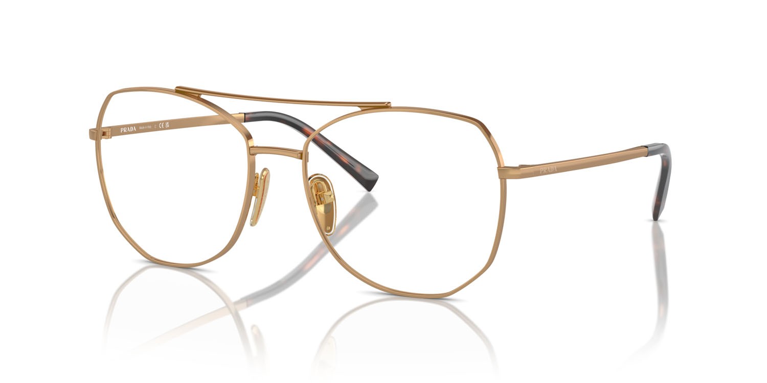Eyeglasses Prada PR A58V (7OE1O1) color ottone shape irregular lenses lente demo