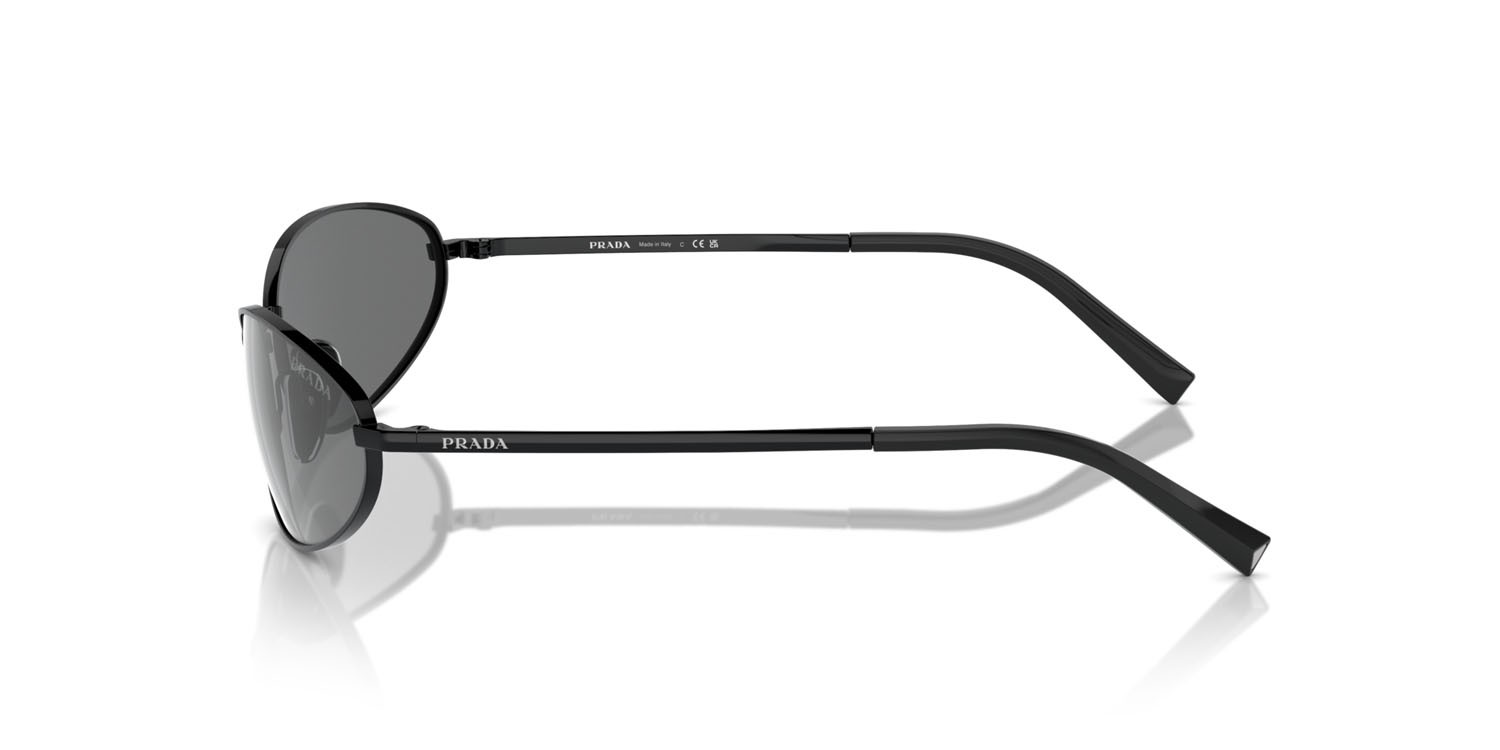 Sunglasses Prada PR A59S (1AB60G) color nero shape oval lenses grigio argento specchiato