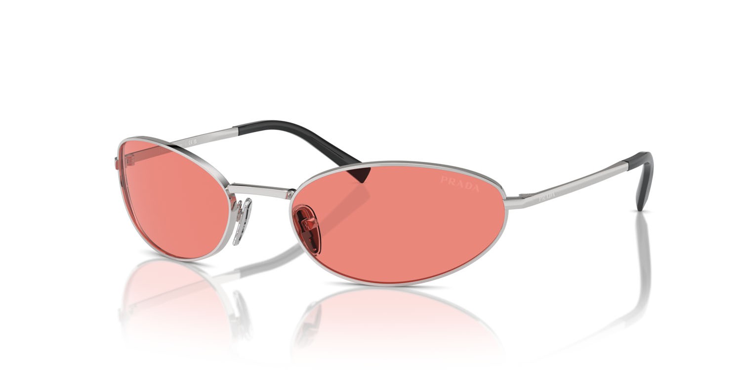 Sunglasses Prada PR A59S (1BC20B) color argento shape oval lenses rosa