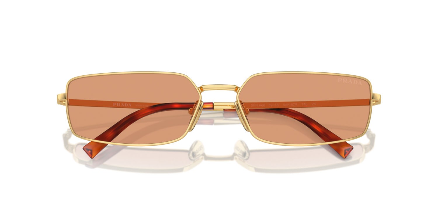 Sunglasses Prada PR A60S (5AK07V) color oro shape rectangle lenses arancione