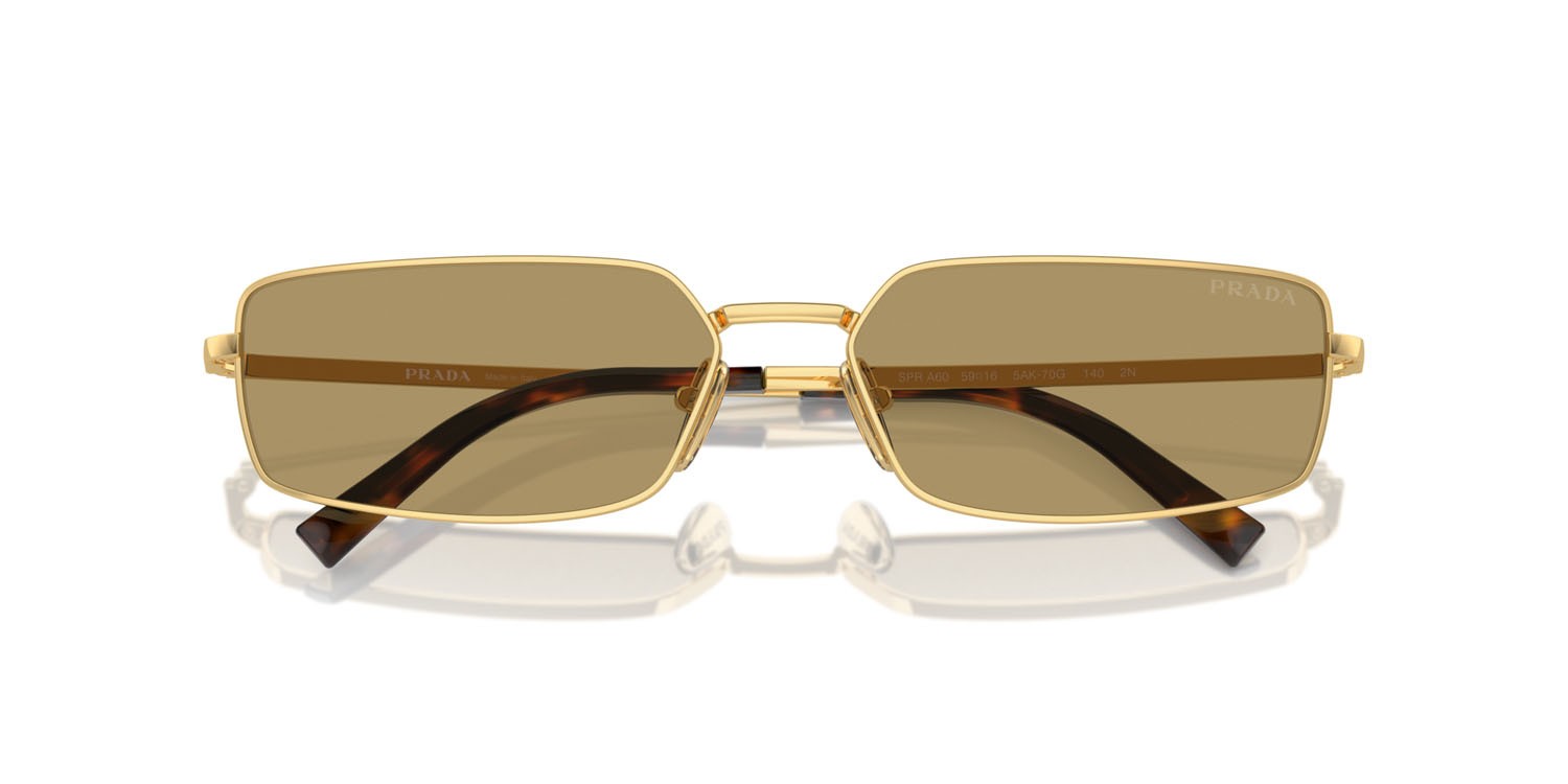 Sunglasses Prada PR A60S (5AK70G) color oro shape rectangle lenses verde oliva
