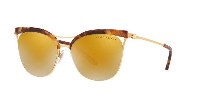 Sonnenbrillen Ralph Lauren RL 7061 (93537P) farbe gold havana/sanded gold form cat-eye gläser brown mirror gold