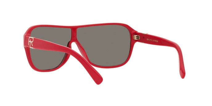 Sunglasses Ralph Lauren The Dillion RL 8214U (52576G) color rosso shape irregular lenses argento specchiato