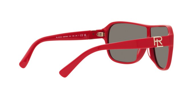 Sunglasses Ralph Lauren The Dillion RL 8214U (52576G) color rosso shape irregular lenses argento specchiato